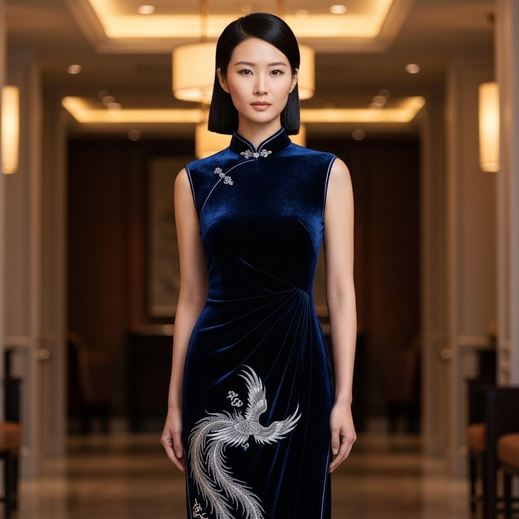 Midnight Blue Velvet Cheongsam